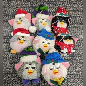 Vintage Furby Mini Plush Christmas Holiday Ornaments 1999